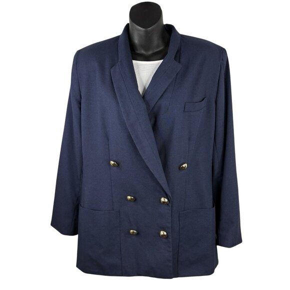 VTG 80s Oleg Cassini Navy Blazer Double Breasted 6 Button Front Women’s 12 - Picture 1 of 12